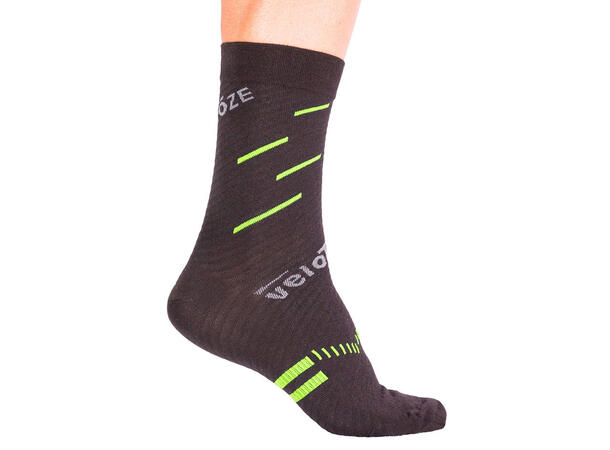 Velotoze Merino Sokker Sort/Fluo Gul L-XL 